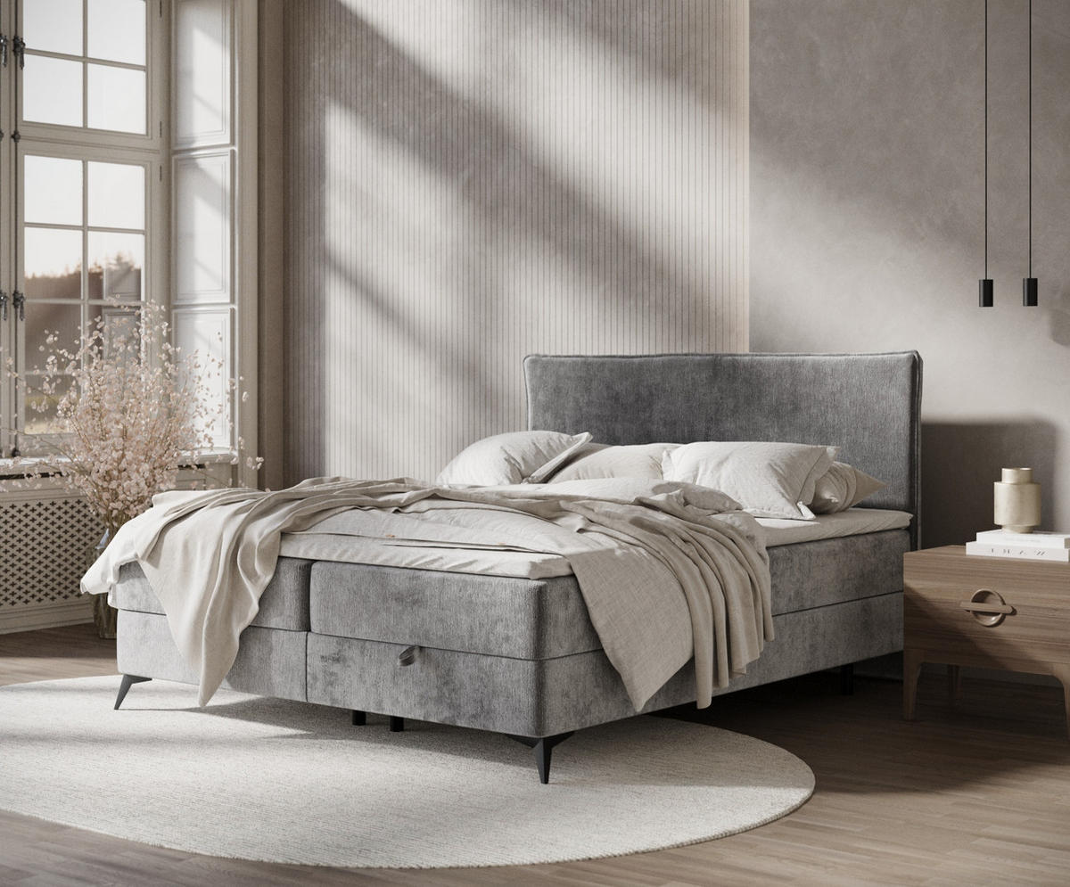 BOXBETT Peru Dunkelgrau 160/200 cm im Chenille-Stoff - Schwarz/Grau, Holz/Holzwerkstoff (160/200cm) - Maison de Reve