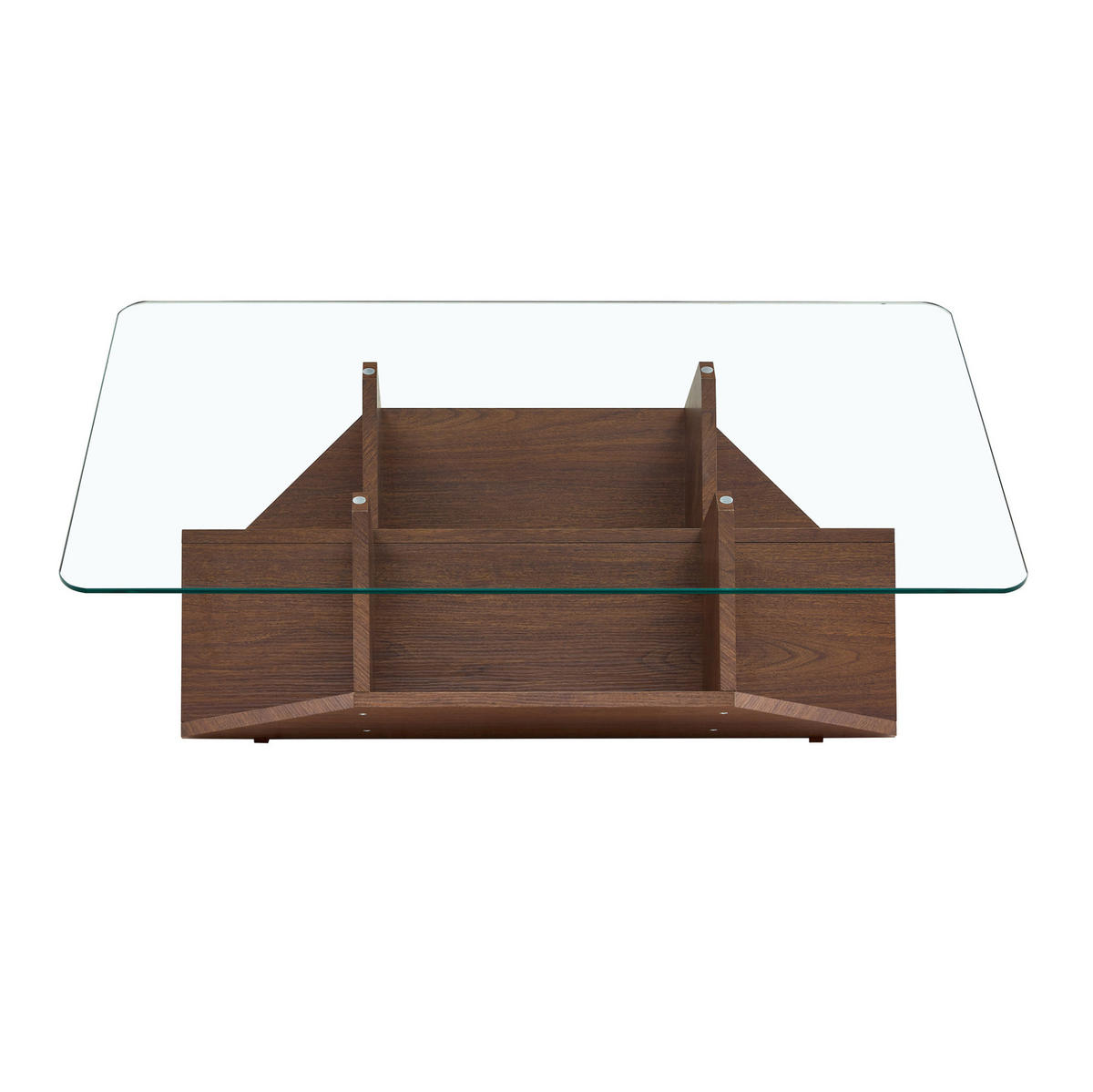 KLUB stolić orah boje od MDF-a s kaljenom staklenom plohom i više pretinaca - boje oraha, drvni materijal (103/63/33.5cm) - OKWISH