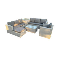 GARTENMÖBEL SET mit Couchtisch Polyrattan Helles Grau 8-Sitzer - Hellgrau, Metall - Fimous