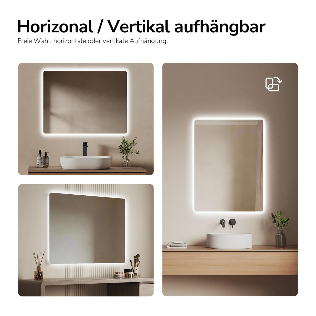 BADSPIEGEL mit Power-Off-Memory-Funktion Beleuchtung Rechteckig 80/60 cm - Weiß, Glas (60/3/80cm) - EMKE