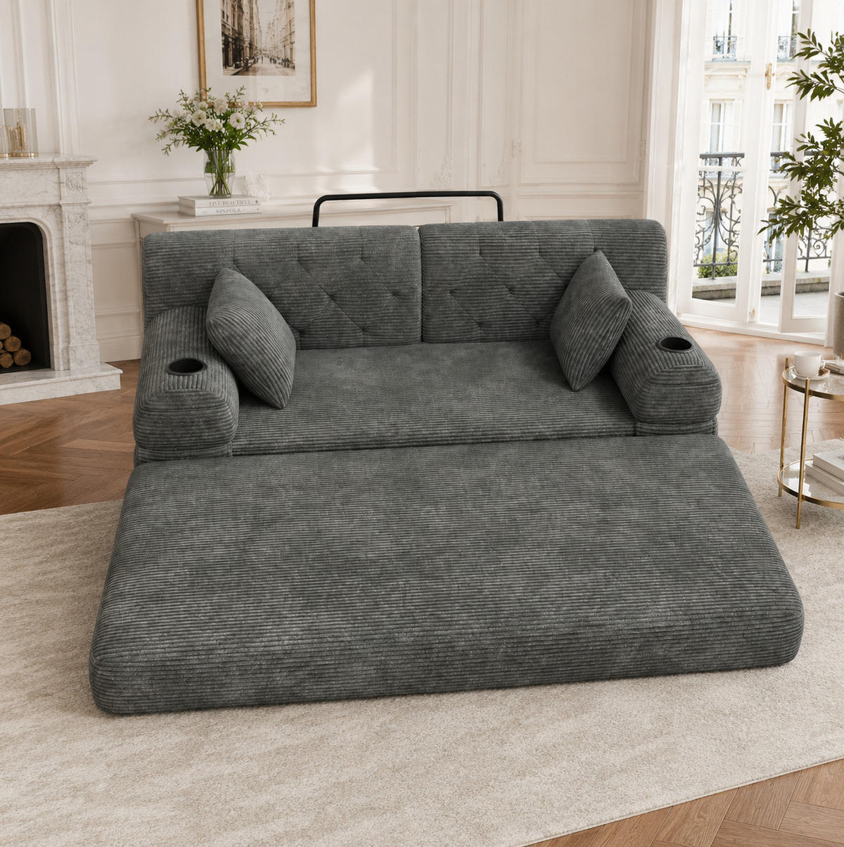 SCHLAFSOFA 2-Sitzer mit Schlaffunktion 168 x 80 cm Cord Dunkelgrau - Dunkelgrau, Kunststoff (80/81/168cm) - Meubliv