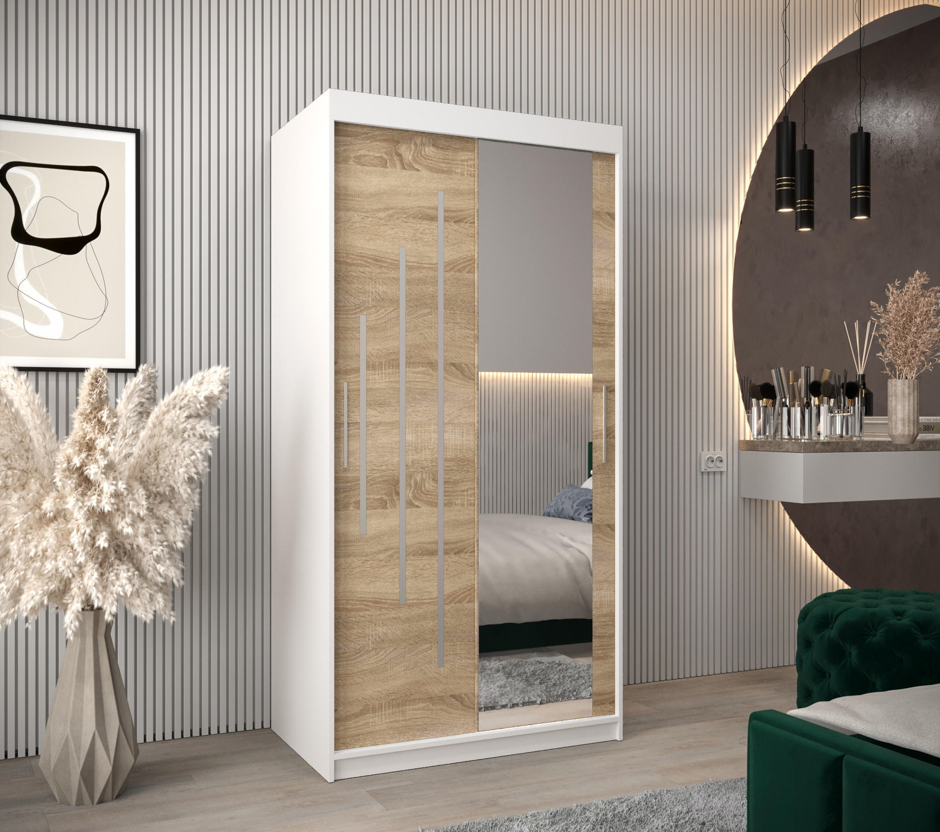 SCHWEBETÜRENSCHRANK 200/100/62 2-türig - Silberfarben/Weiß, Holz/Kunststoff (100/200/62cm) - Abiks Möbel