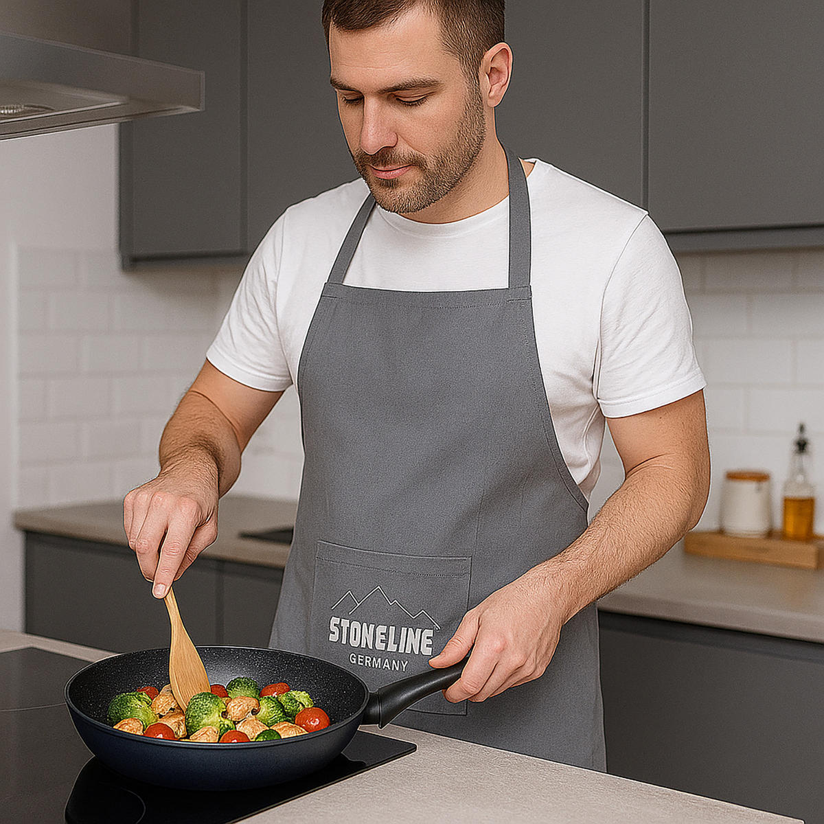 KÜCHENSCHÜRZE Set 3-teilig - Grau, Textil (18/32cm) - Stoneline