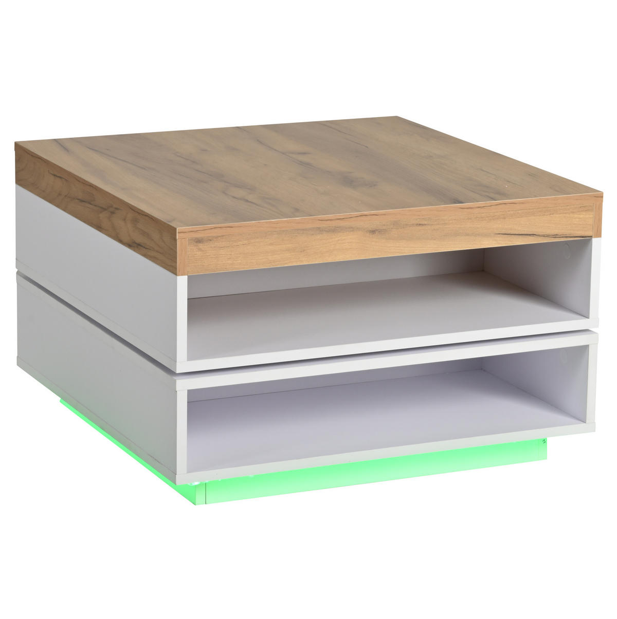 COUCHTISCH 65/65/40 cm Weiß/Holzton aus MDF mit 360° drehbarer Tischplatte und LED-Beleuchtung - Weiß, Holzwerkstoff (65/65/40cm) - OKMYHOME
