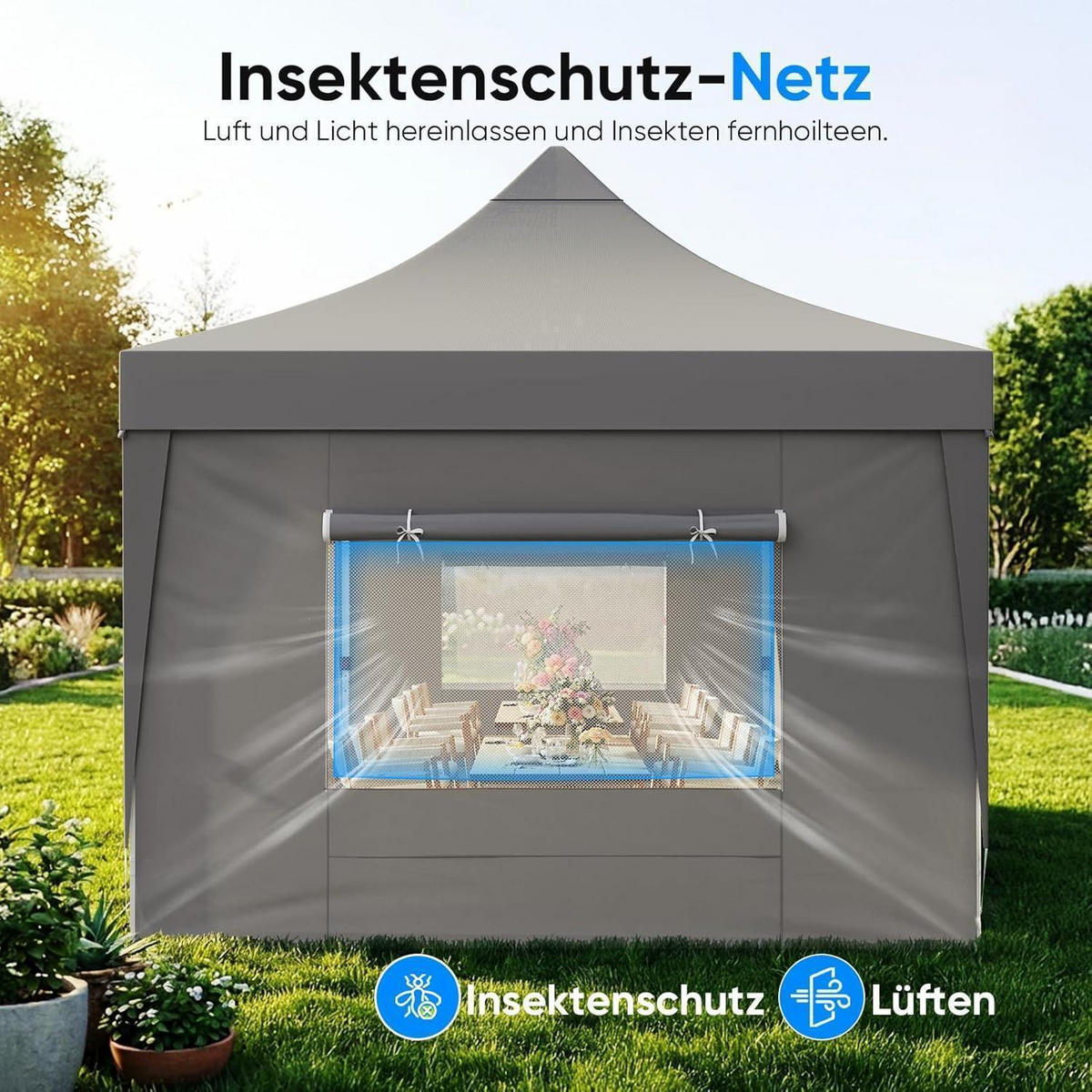 FALTPAVILLON 3x6m Grau wasserdicht mit Seitenwänden - Grau, Textil (585/310/293cm)