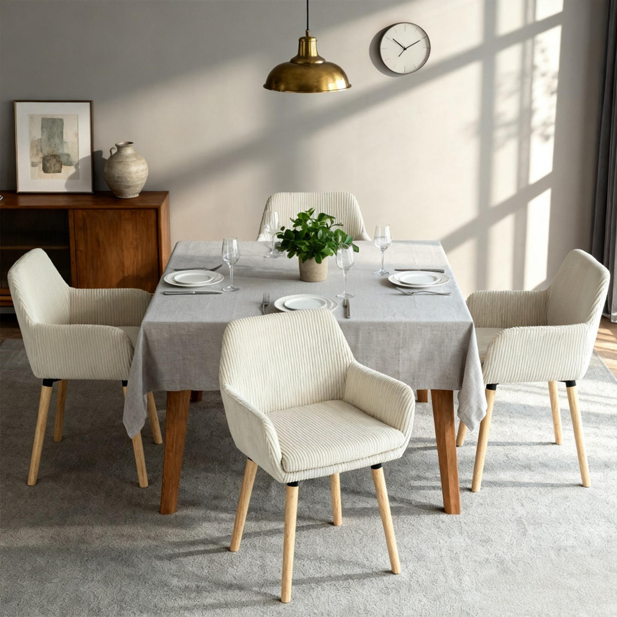 ESSZIMMERSTUHL 4er Set in Beige mit Cord-Optik - Beige, Textil (54/77/53cm) - Meubles Cosy