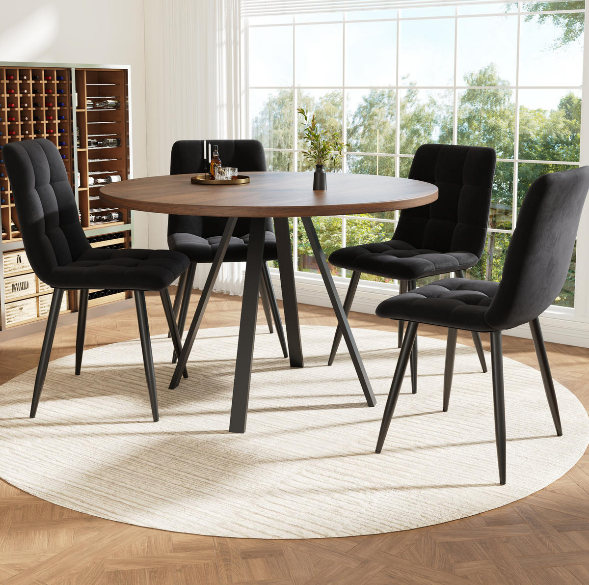 ESSTISCH Runder 80/80/75 cm walnussfarben mit Metallbeinen - Walnussfarben, Holzwerkstoff (80/80/75cm) - OKWISH