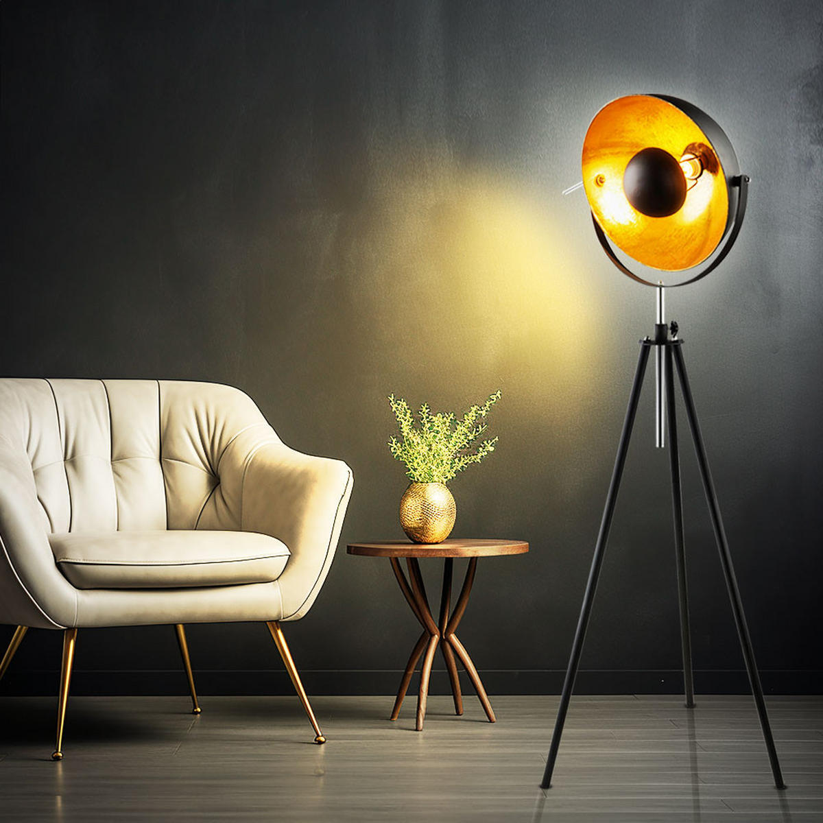 LED STEHLEUCHTE Metall Schwarz Gold - Schwarz, Metall (69/69/179cm) - Globo Lighting