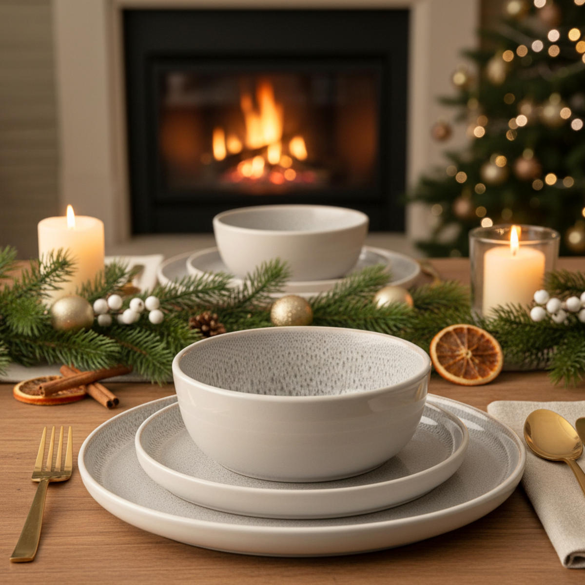 TAFELSERVICE KRETA - 18 teilig aus Steingut - Creme, Stein (27/6.5/27cm) - Sänger