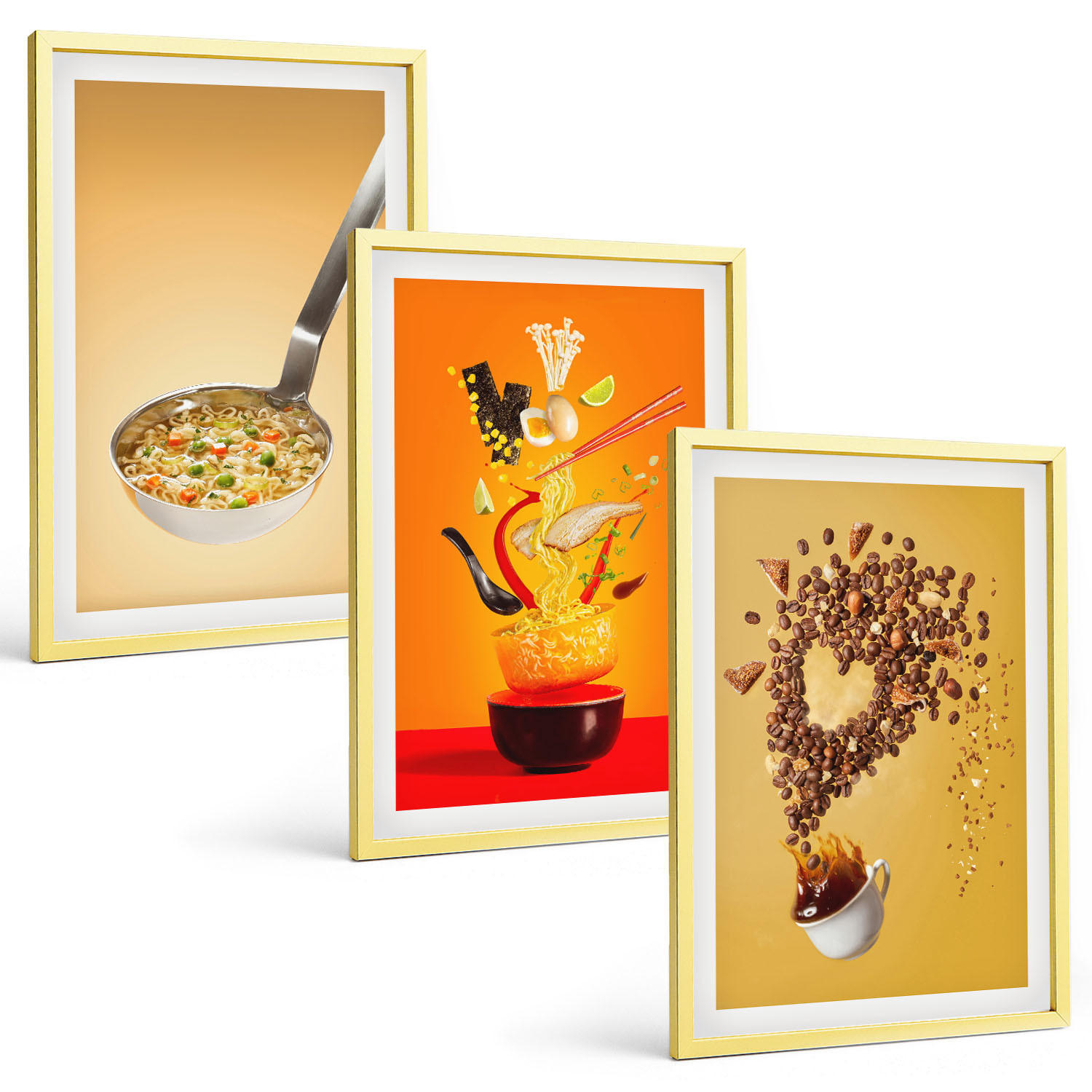BILDER SET 3er Set - 40x60 cm Goldrahmen - Küchenthemen - Goldfarben, Kunststoff (40/60cm) - TULUP