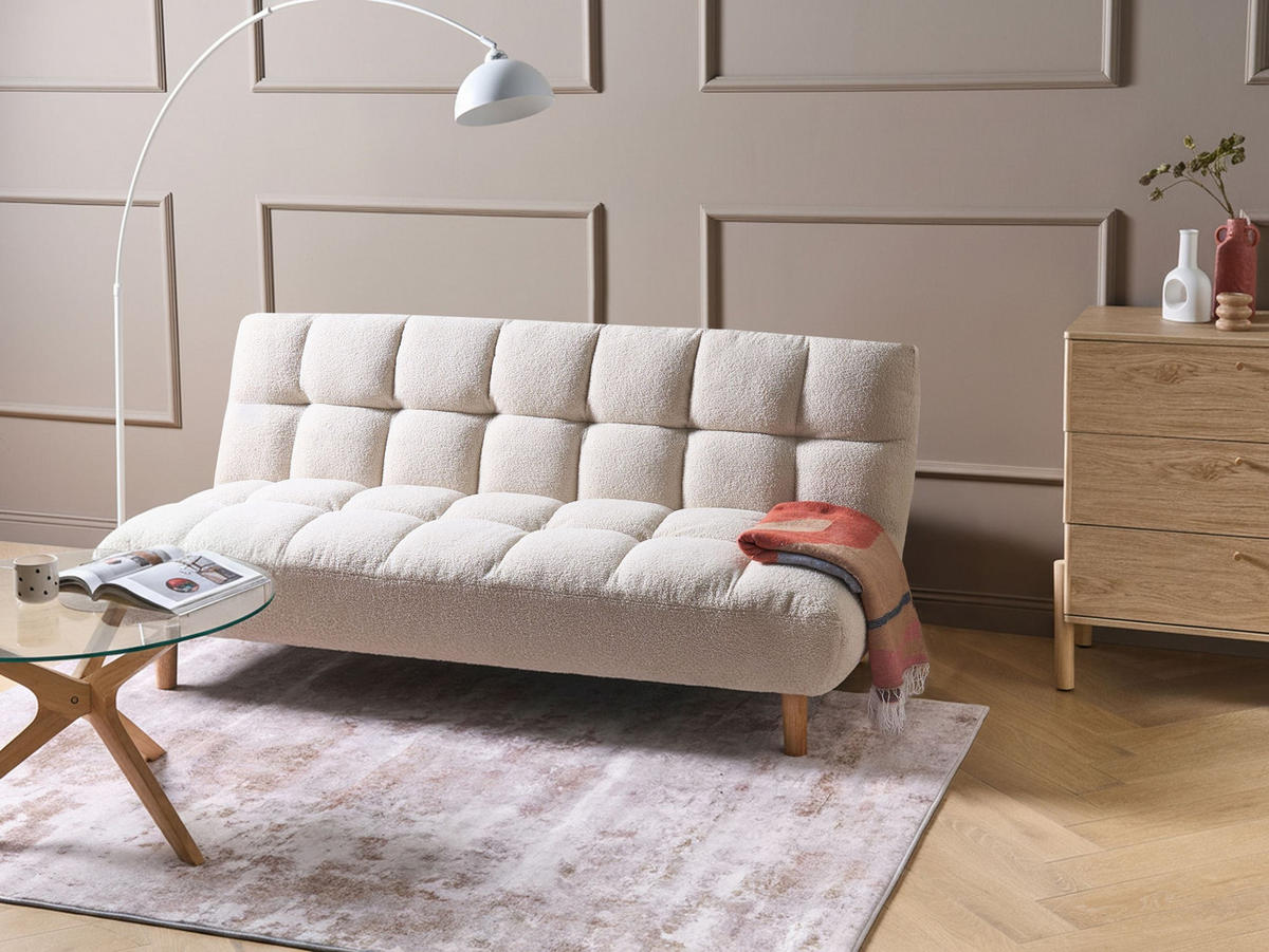 SCHLAFSOFA 2-Sitzer Bouclé Cremeweiß Risor - Creme, Textil (190/83/90cm) - Beliani