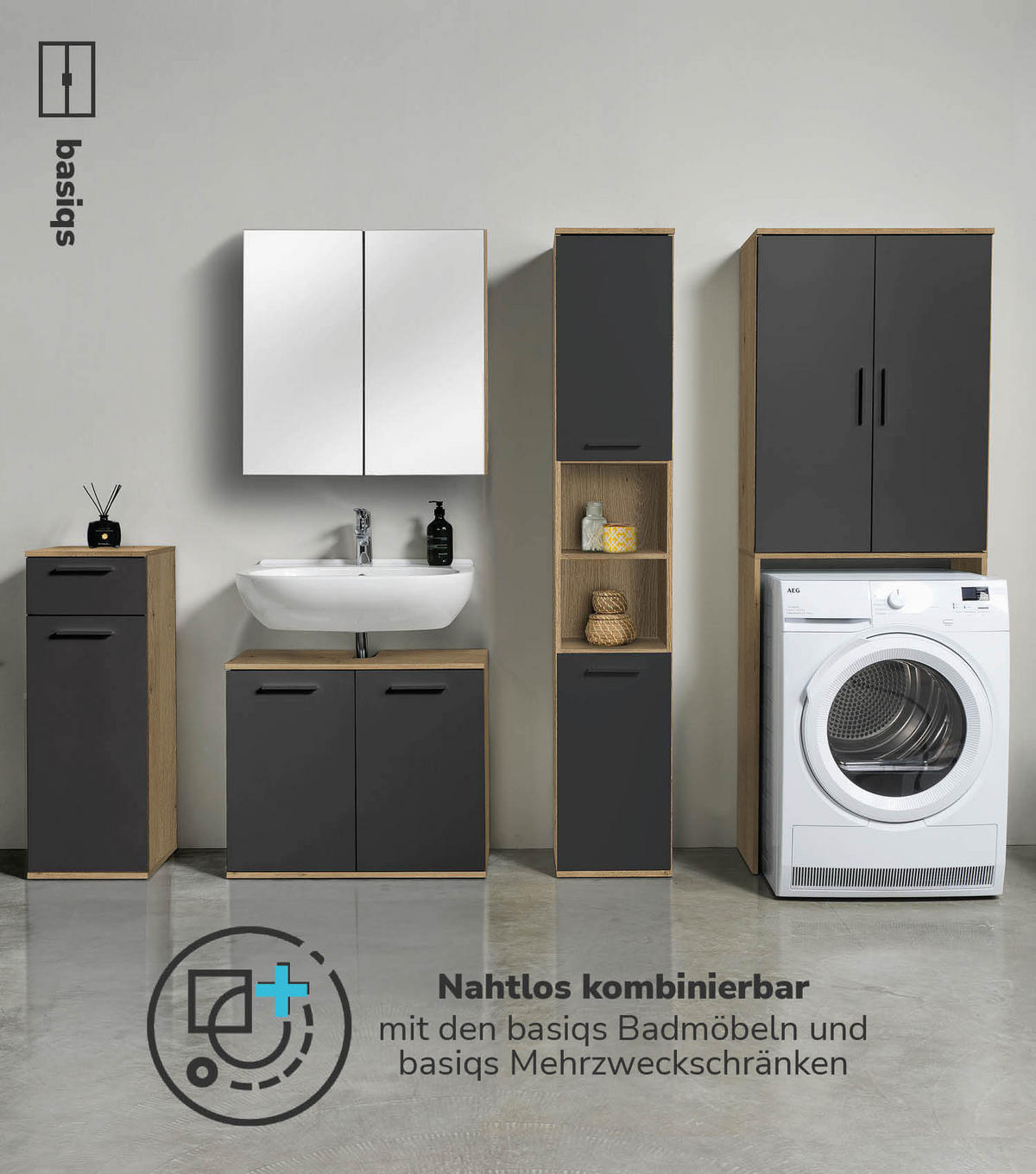 WASCHMASCHINENSCHRANK Der Saubermann - Anthrazit, Holzwerkstoff (65/180/34cm) - Mokebo