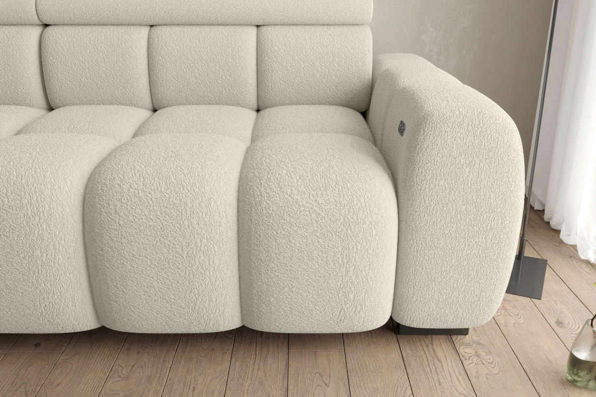 BIGSOFA ALESSIO Bouclé-Stoff Weiß mit elektrischer Sitztiefenverstellung - Weiß, Kunststoff/Textil (248/77/108cm) - 99rooms