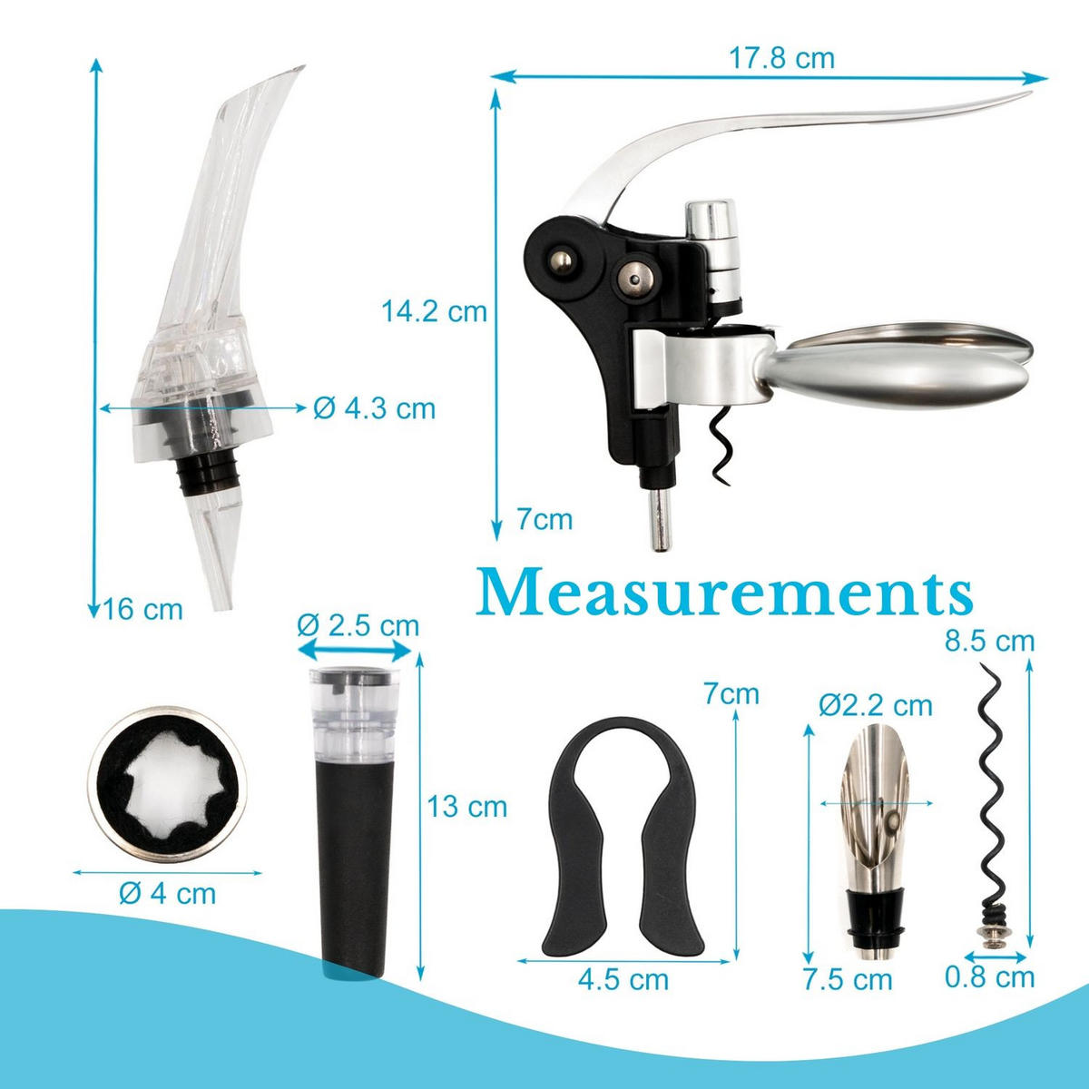 SOMMELIER WEIN SET (9-tlg.) mit Korkenzieher - Rot, Metall (27cm) - Intirilife