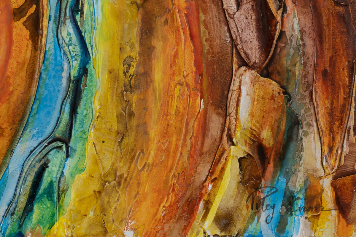 ACRYLBILD HANDGEMALT 60/90 cm - Blau/Kupferfarben, Holz/Textil (60/90cm) - KUNSTLOFT