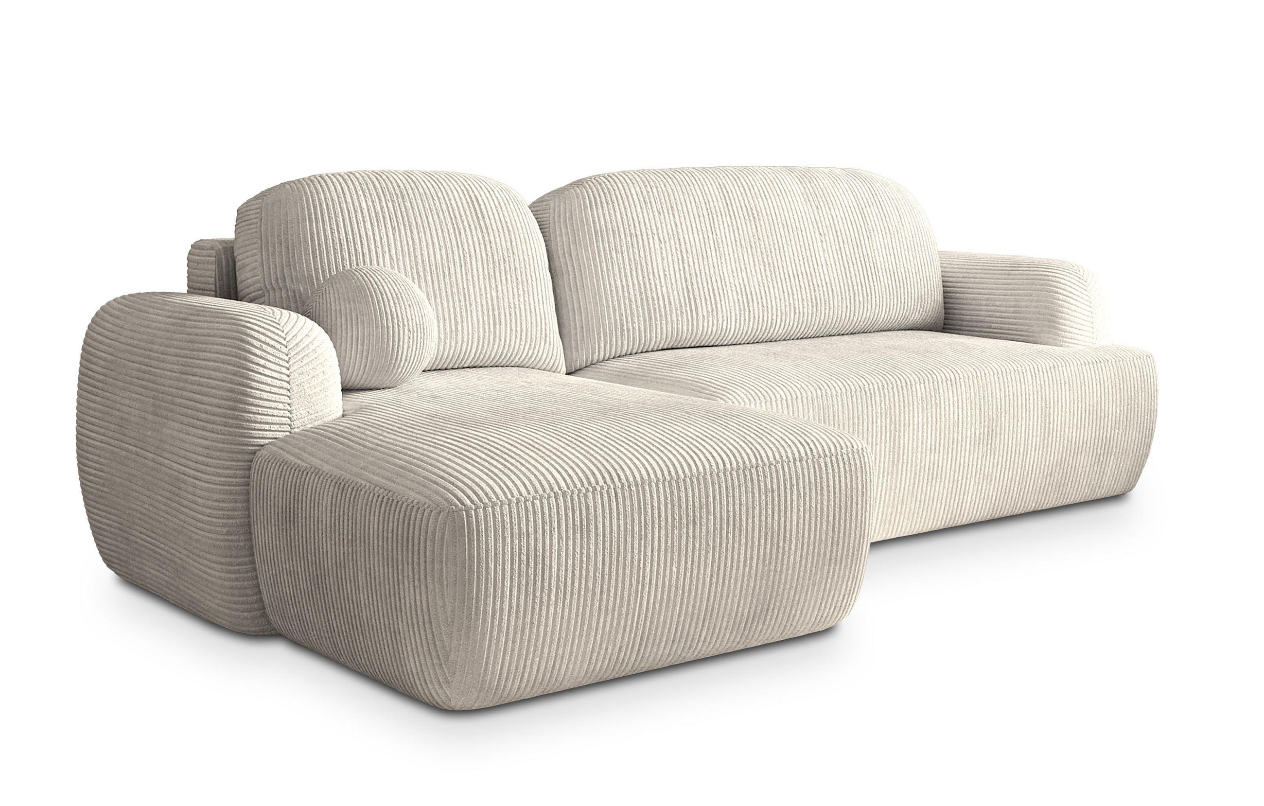 ECKSOFA MODENZA P L-S Creme Kordstoff mit Schlaffunktion - Creme, Holz (266/148cm) - MASSENO