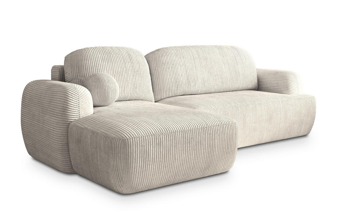 ECKSOFA MODENZA P L-S Creme Kordstoff mit Schlaffunktion - Creme, Holz (266/148cm) - MASSENO