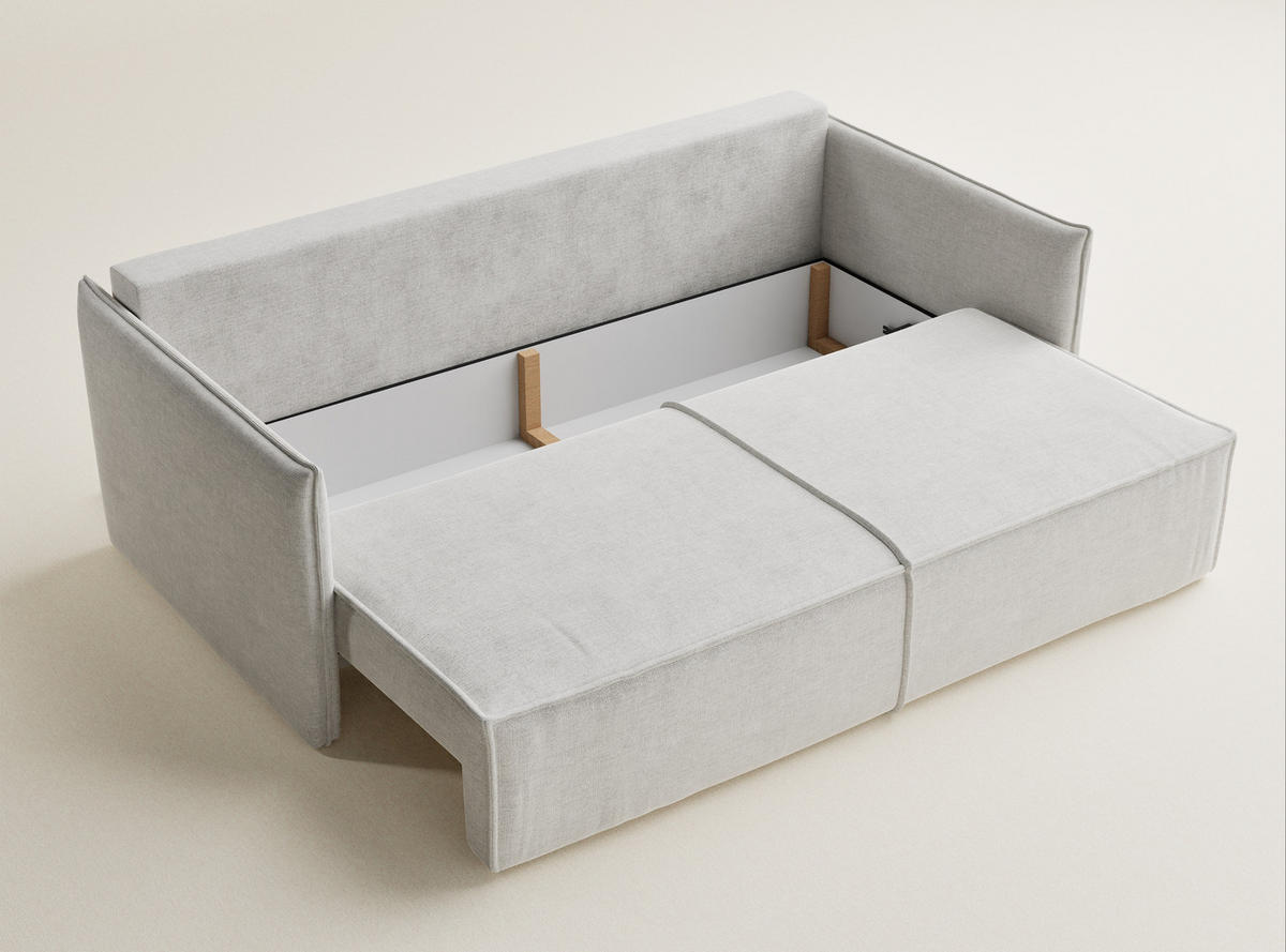 SOFA MIT SCHLAFFUNKTION Obra Beige grau Chenille-Stoff - Beige/Schwarz, Holz/Holzwerkstoff (220/70/107cm) - Maison de Reve