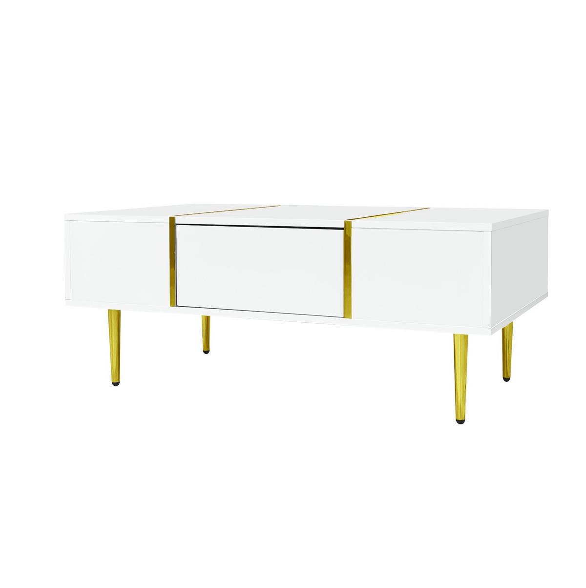 COUCHTISCH aus MDF 100/60/41,5 cm mit 2 Schubladen und Hochglanz-Oberfläche, Weiß - Weiß, Holzwerkstoff (100/60/41.5cm) - Redom