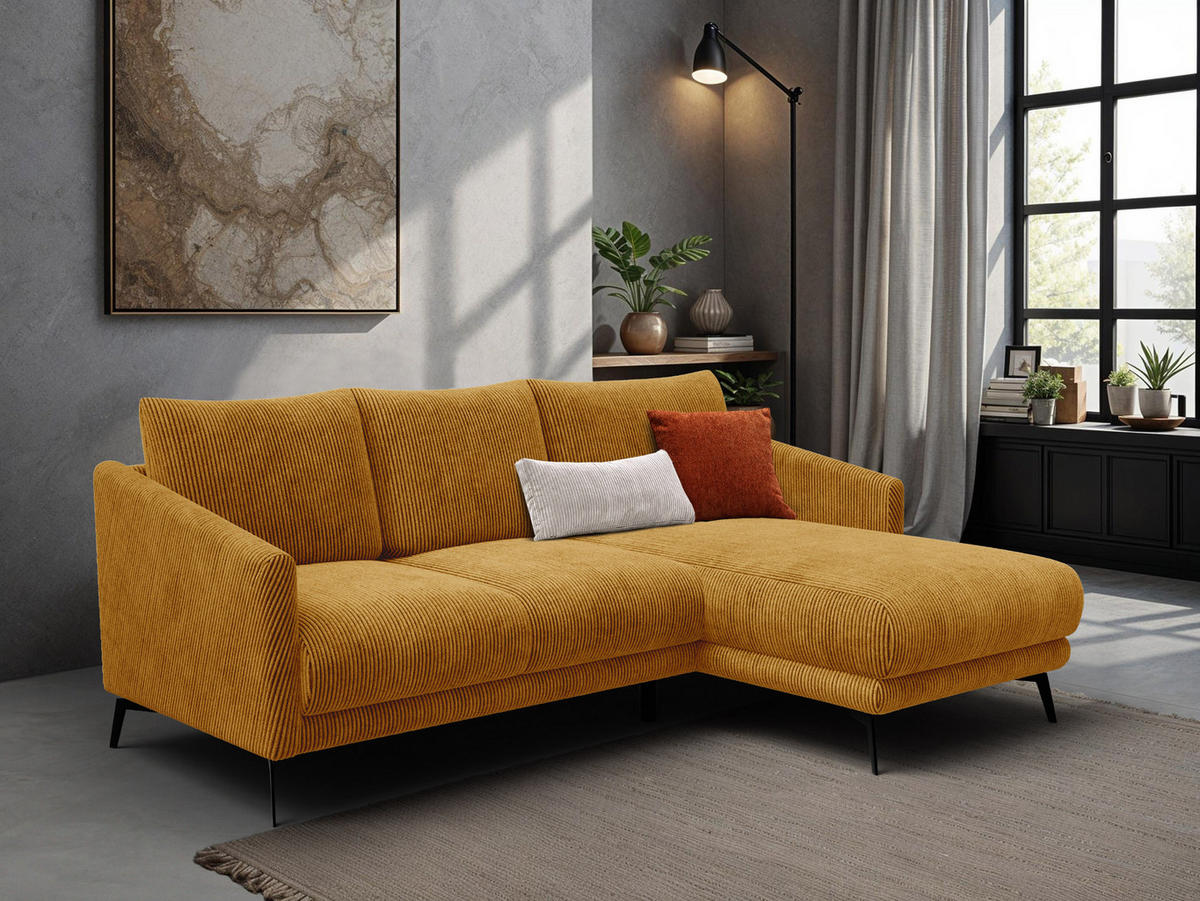 ECKSOFA VILT 3-Sitzer, safran - Gelb/Schwarz, Holzwerkstoff/Textil (221/156cm) - Courtois Laville