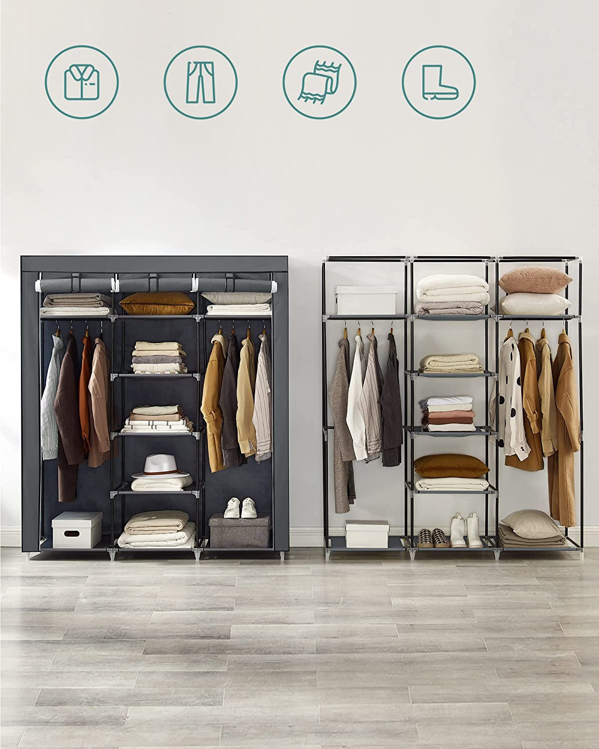 STOFFSCHRANK KLEIDERSCHRANK - Grau, Textil (45/150cm) - Hansiro