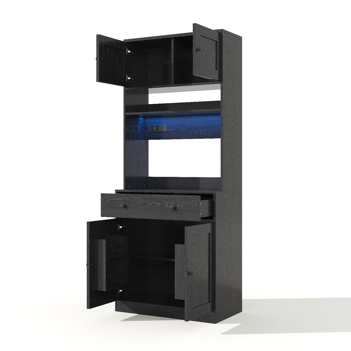 KÜCHENSCHRANK 72/180/40 cm MDF Schwarz MIT STECKDOSE UND LED-BELEUCHTUNG für Küche und Esszimmer - Schwarz, Holzwerkstoff (40/180/72cm) - Rolipo
