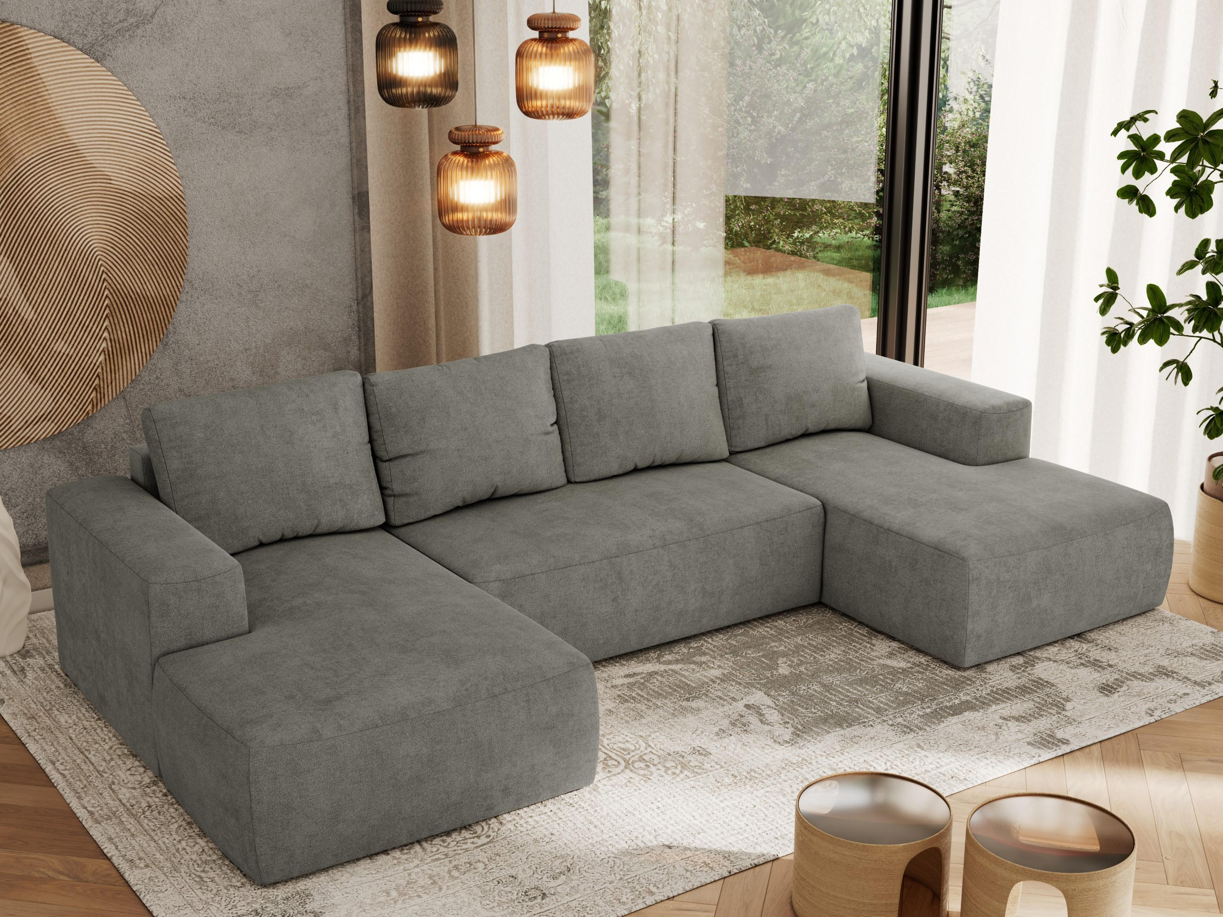 WOHNLANDSCHAFT TRENTINO U Grau Struktur - Grau, Textil (334/91/163cm) - MKS