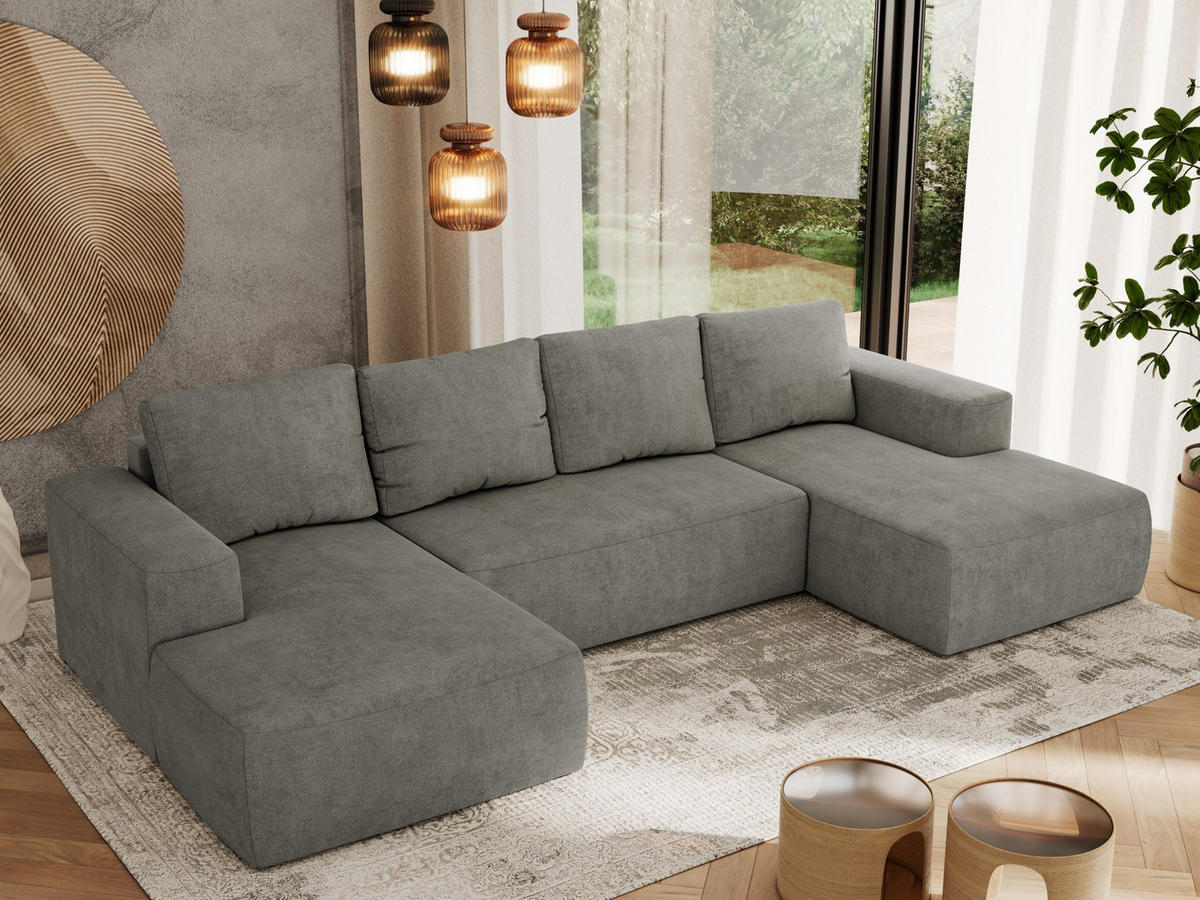 WOHNLANDSCHAFT TRENTINO U Grau Struktur - Grau, Textil (334/91/163cm) - MKS