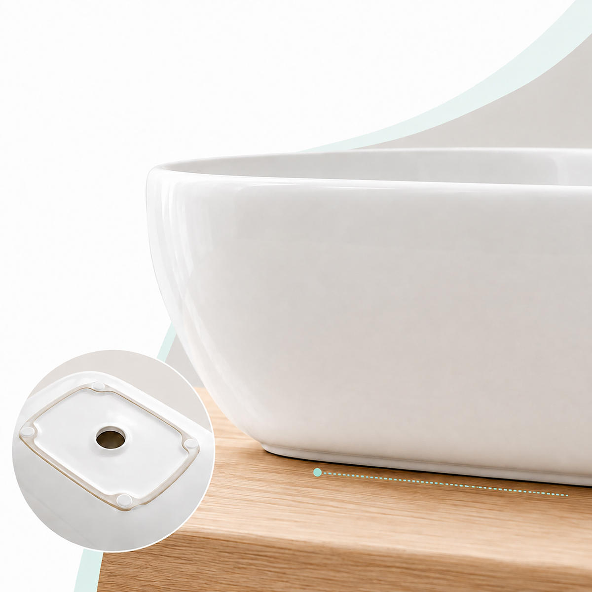 LAVOAR Alb pătrat ceramic fără orificiu pentru baterie - alb, ceramică (46/14/32cm) - Relaxdays