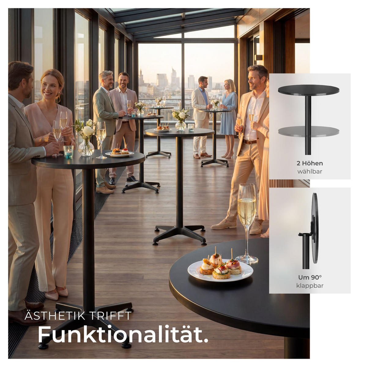 BISTROTISCH aus Aluminium Viktor, höhenverstellbare Kunststofffüße, schwarz - Schwarz, Holz (67/67/115cm) - tectake