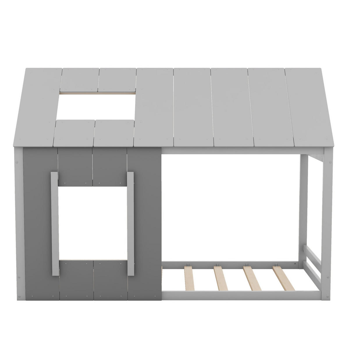 DOMČEKOVÁ posteľ 90/200 cm sivá s oknom a strechou z borovice a MDF - sivá, kompozitné drevo (90/200cm) - OKWISH