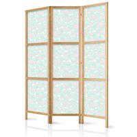 PARAVENT Japanischer 3-tlg 135x172 cm Gepunktete Fische - Grau, Holz/Textil (135/172/3cm) - Muralo