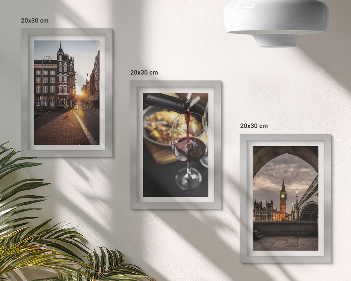 WANDBILDER 3er Set - 20x30 cm Silberner Rahmen - Bilder von Essen in der Stadt London - Silberfarben, Kunststoff (20/30cm) - ArtPrintCave