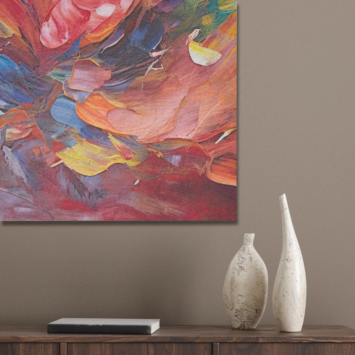 AKUSTIKBILD Ölgemälde - Kunst - Abstrakt - Farbenfroh Akustikpaneele 80x80 cm - Altrosa, Kunststoff (80/80/0.9cm) - MuchoWow