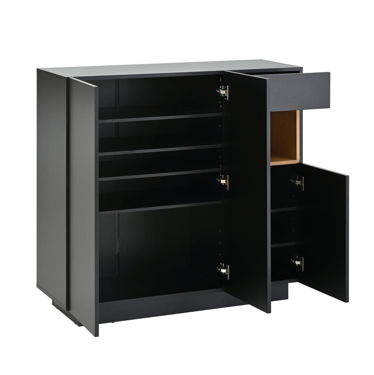 SCHUHSCHRANK 105/39,5/100,5 cm in Schwarz/Natur mit LED-Beleuchtung und Schublade - Schwarz, Holzwerkstoff (105/100/39cm) - Flora Grace