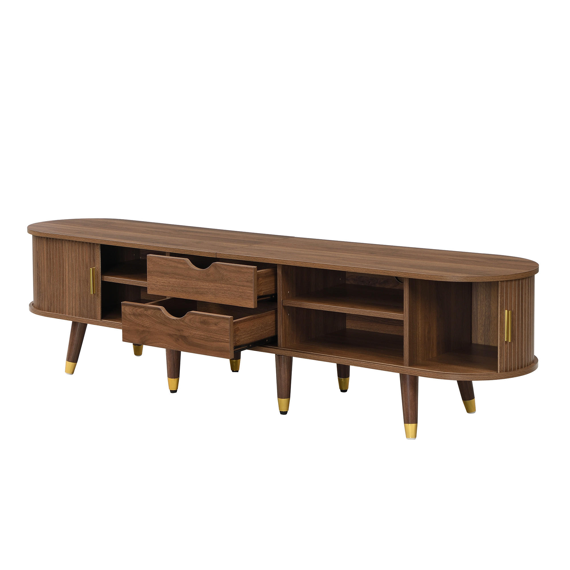 TV-ELEMENT175CM RattanSchiebetür Walnussoptik Lowboard Landhausstil - Walnussfarben, Holz (45.72/17.15/118cm) - Raelunyi