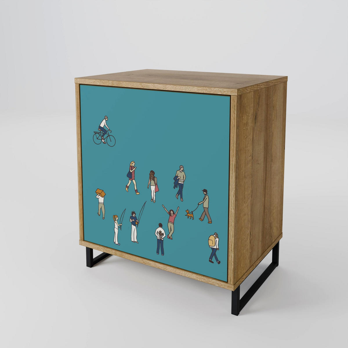 SIDEBOARD COLLECTIVE STREAM, Eichefarben, 57,5x42x77,5 cm, Schräge Buchenholzfüße - Eichefarben/Buchefarben, Holzwerkstoff/Buchenholz (57.5/77.5/42cm) - SpaceRebels