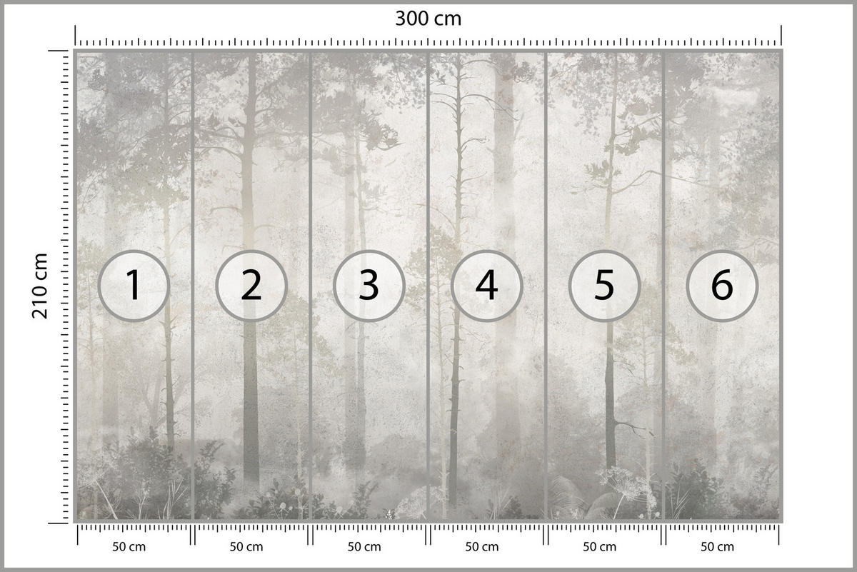 FOTOTAPETE für Wohnzimmer Nebliger Wald Vintage Bäume 300x210 - Beige/Grau, Papier (300/210cm) - Muralo