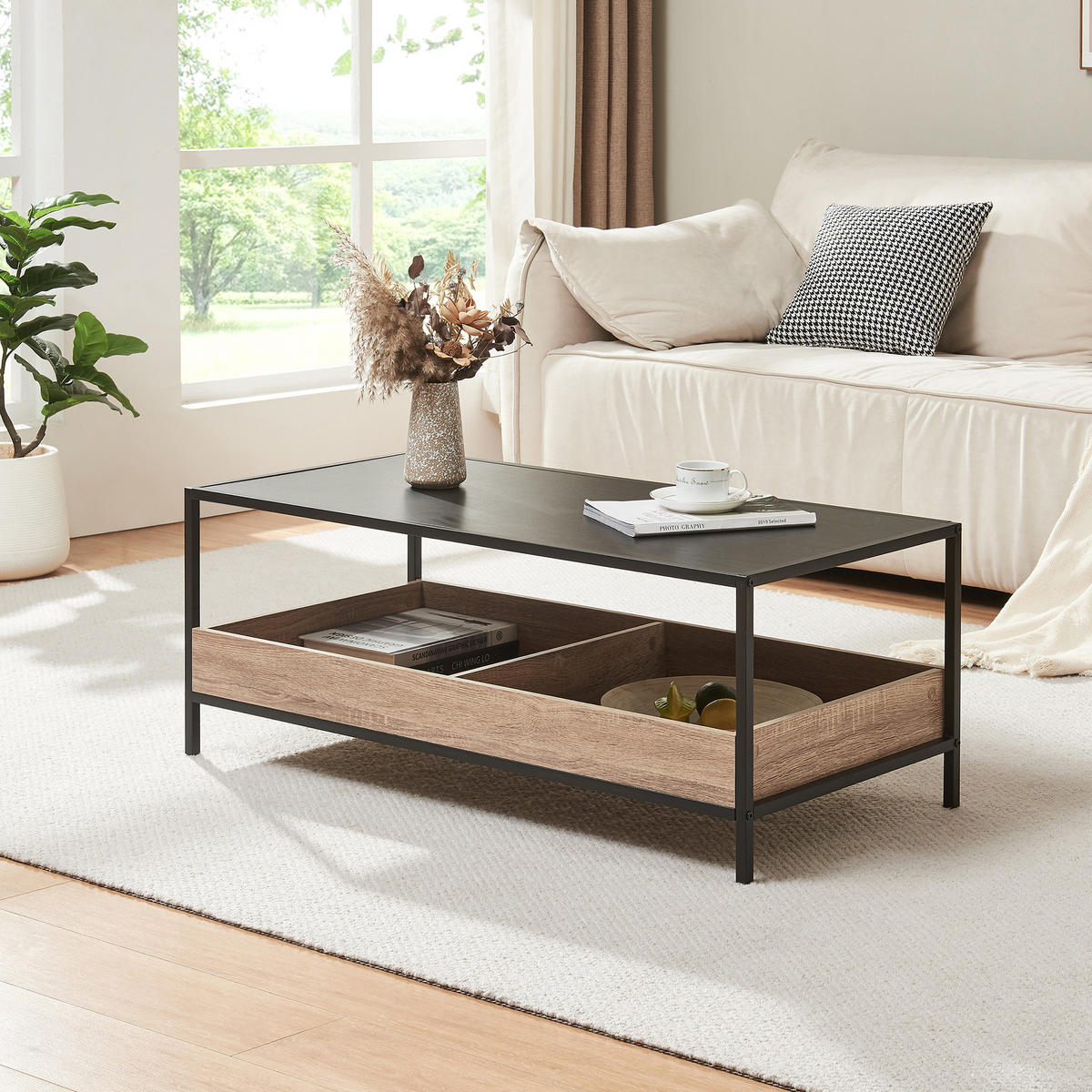 COUCHTISCH Belana 100/48/39 cm - Eichefarben/Schwarz, Holzwerkstoff/Metall (48/100/38.5cm) - [en.casa]