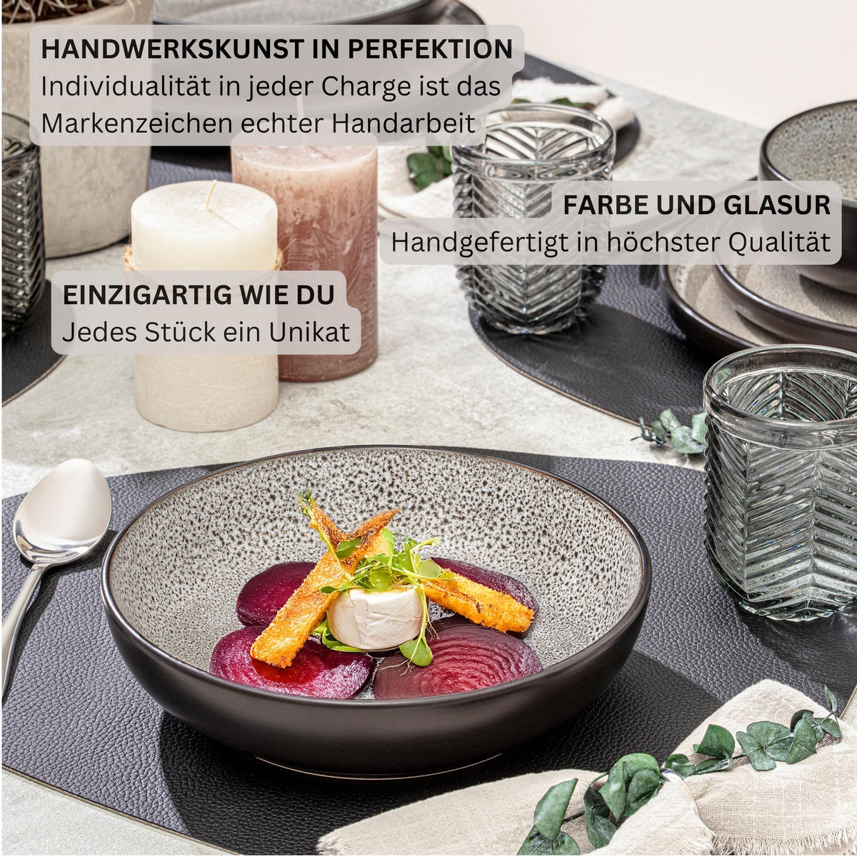 PASTASCHALEN SET LUXOR - 6 teilig aus Steingut - Braun, Stein (22.2cm) - Sänger