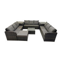 GARTENMÖBELGARNITUR mit KISSEN Polyrattan Dunkelgrau 10-Sitzer - Dunkelgrau/Grau, Glas/Kunststoff - Fimous