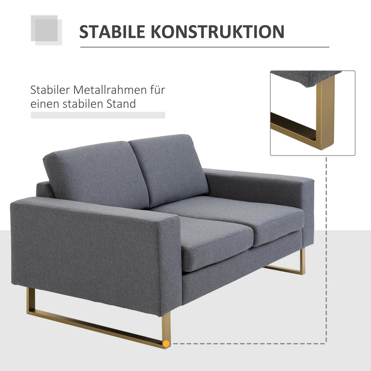 SOFA-2 Sitzer Couch Stoffsofa Eckcouch Sitzmöbel Polstersofa Loungesofa Armlehne - Dunkelgrau, Holz (82/78/145cm) - HOMCOM