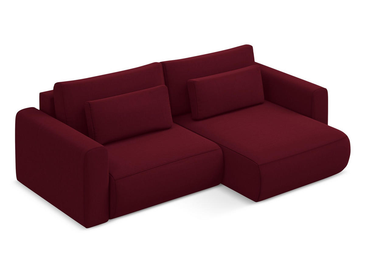 ECKSOFA mit Schlaffunktion Samt Stoff Rot - Bordeaux/Rot, Kunststoff/Textil (240/149cm) - Makamii
