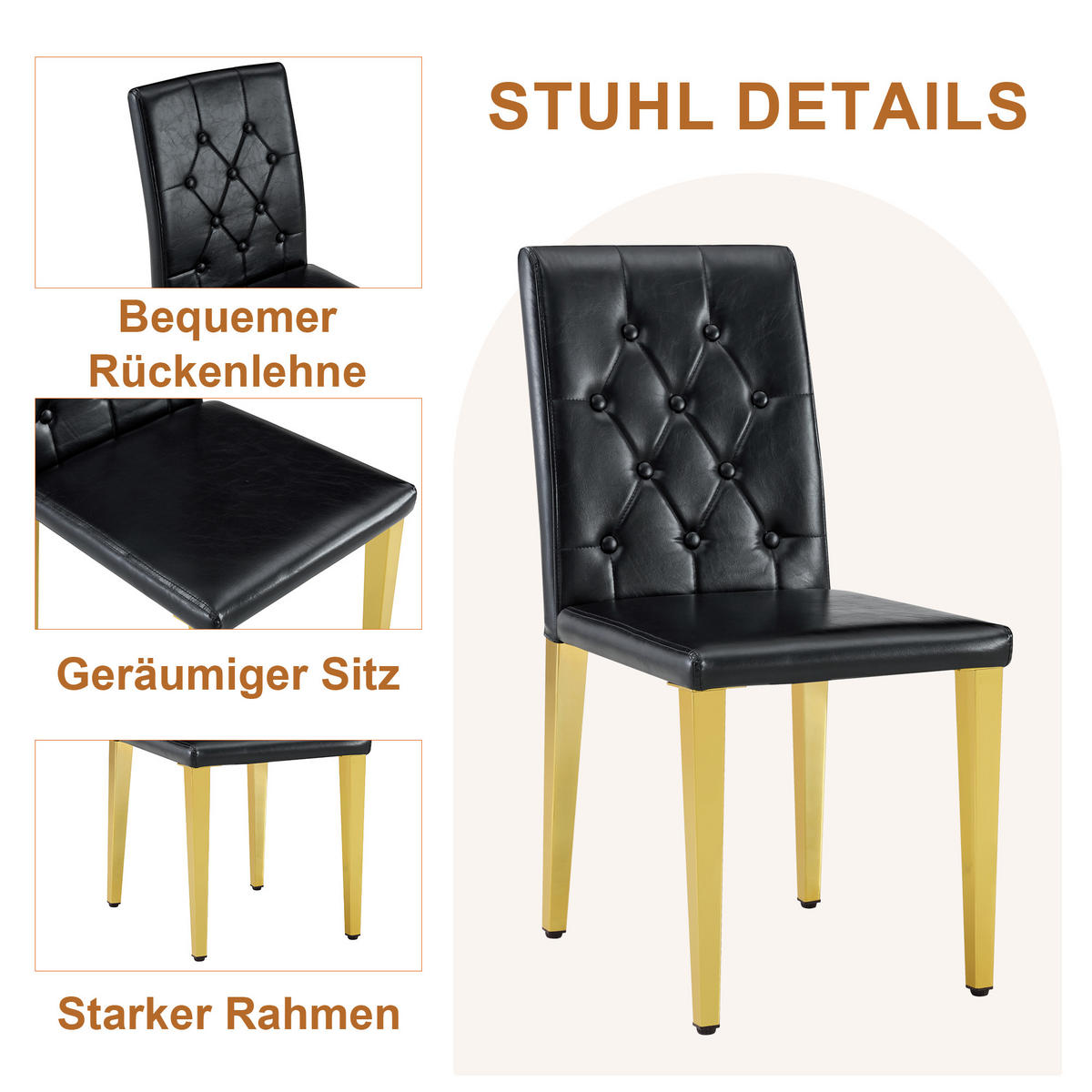 ESSGRUPPE DE-39468 5-teilig, Glastisch und 4 Stühlen mit Rautenmuster Schwarz - Schwarz, Metall (85/75/85cm) - ComfortXL