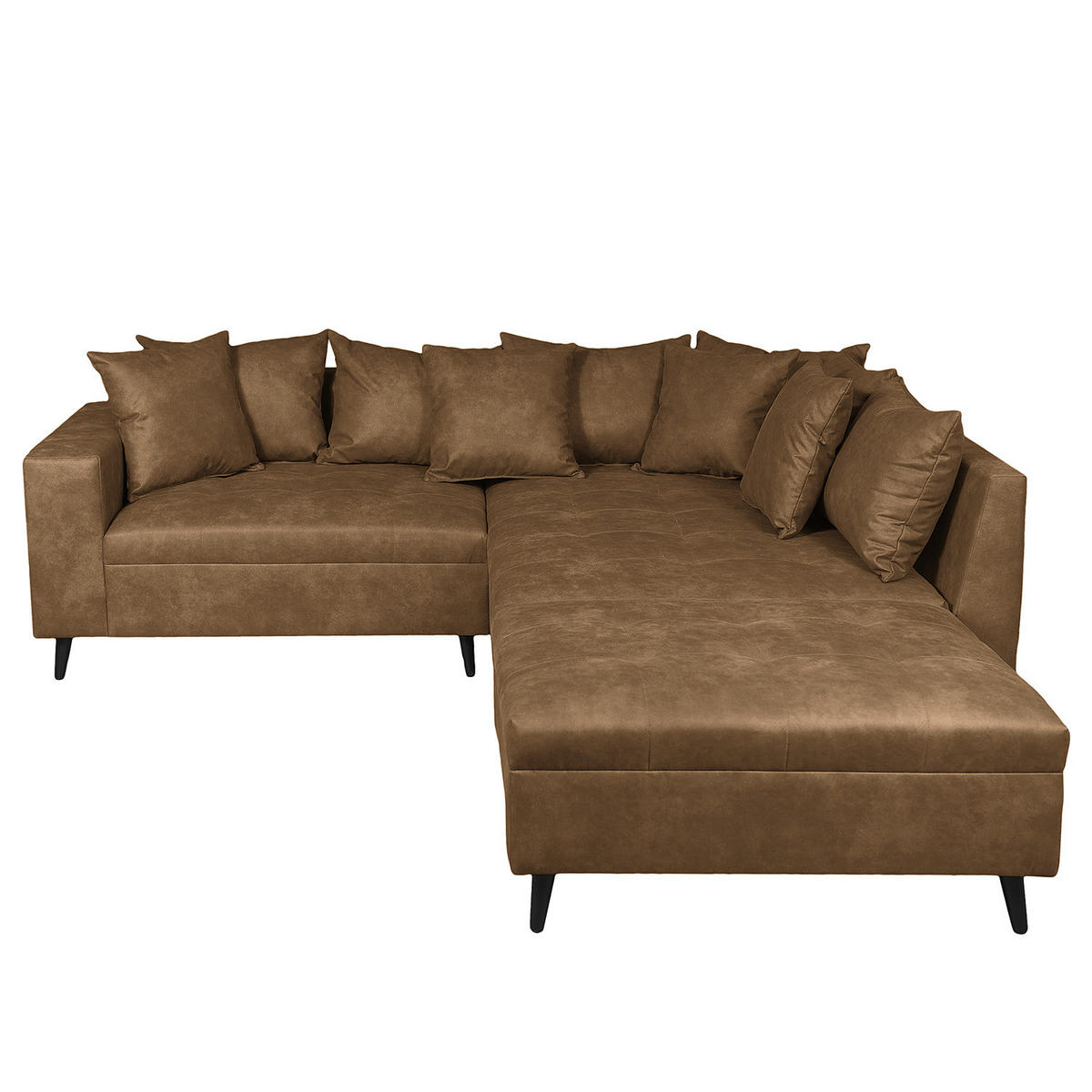 ECKSOFA mit Ottomane und Hocker - Schwarz/Braun, Birkenholz/Textil (247/174cm) - home24