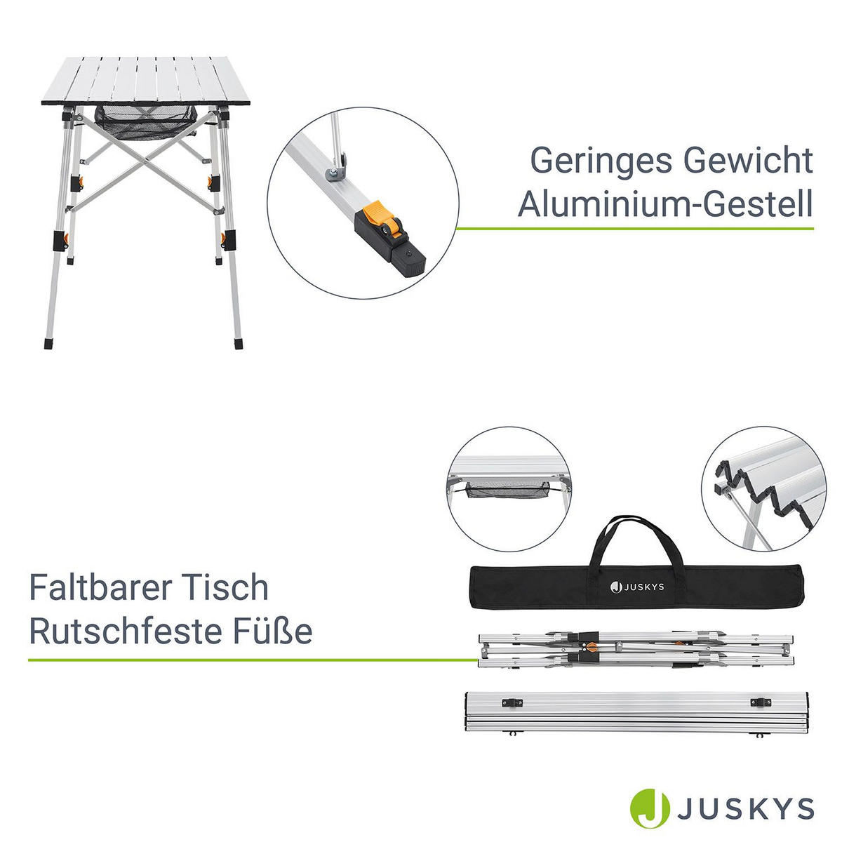 CAMPINGTISCH Picco faltbar silber - Silberfarben, Metall (90/52/68cm) - Juskys