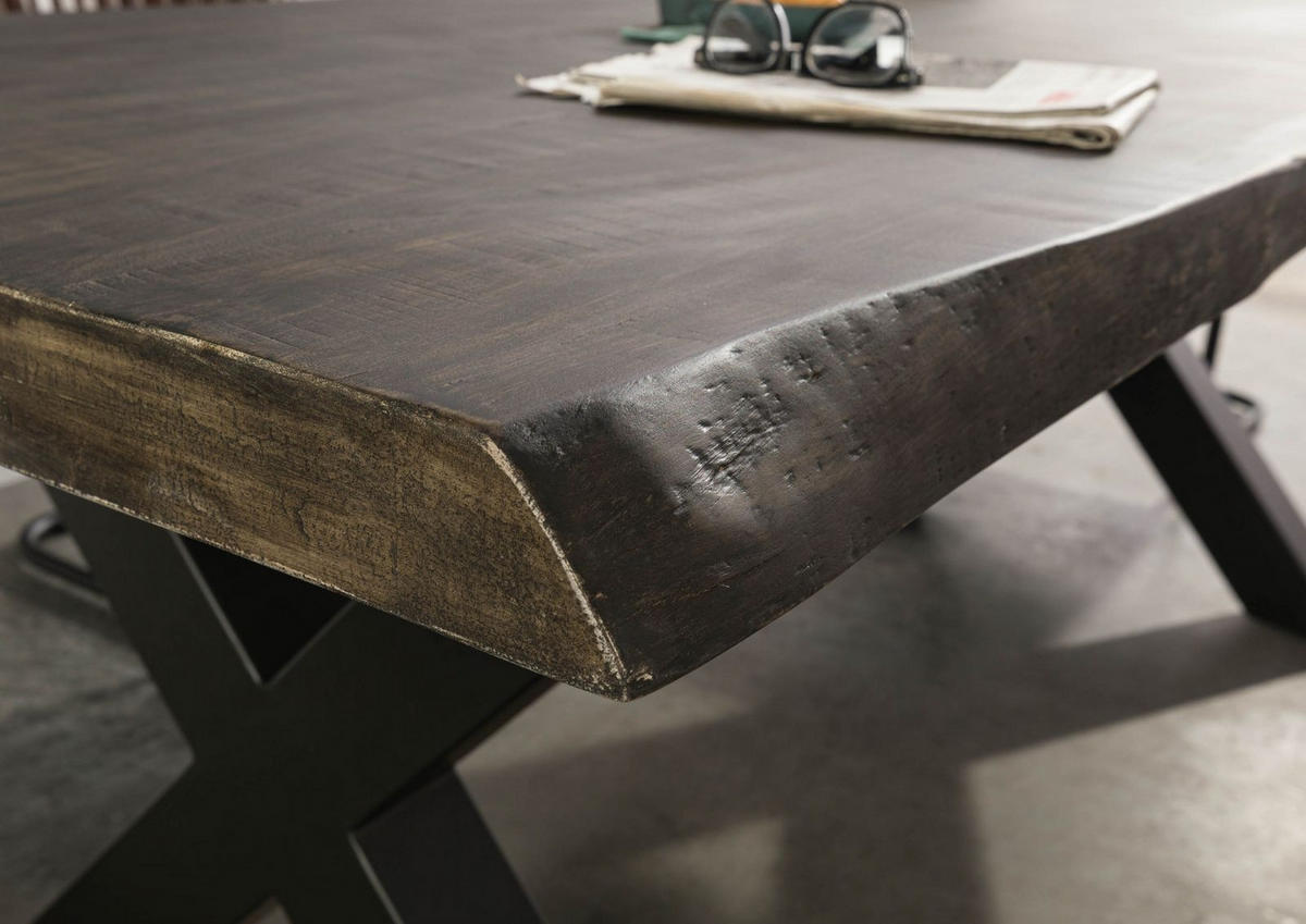 BAUMTISCH Mango 240x100x77 grau lackiert / X-Beine anthrazit matt FREEFORM 5 - Grau, Holz (240/100/77cm) - Massivmoebel24