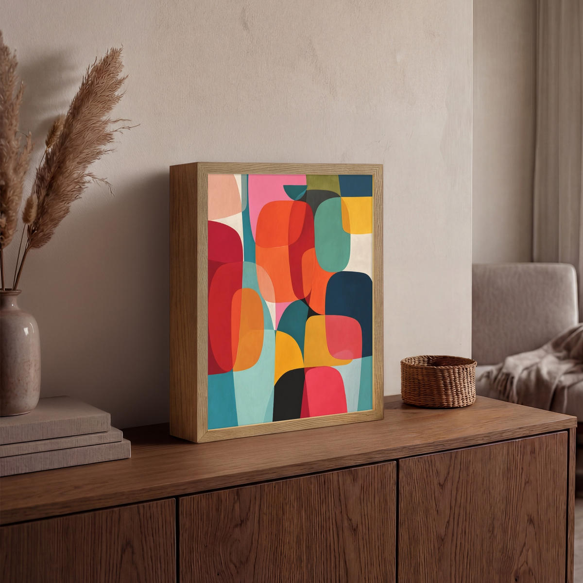 NÁSTĚNNÁ LAMPA S AKUMULÁTOREM Tvary - barevné - abstraktní - letadla 30x40 cm - různobarevná, kompozitní dřevo (30/40/8cm) - OnlyWow