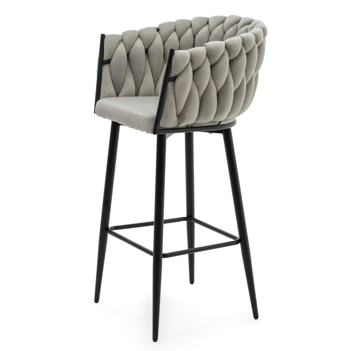 BARHOCKER LATINA gepolsterter mit Steppung - hellgrau - Samt Velour - Hellgrau/Schwarz, Metall (54/95/55cm) - NEW HOME