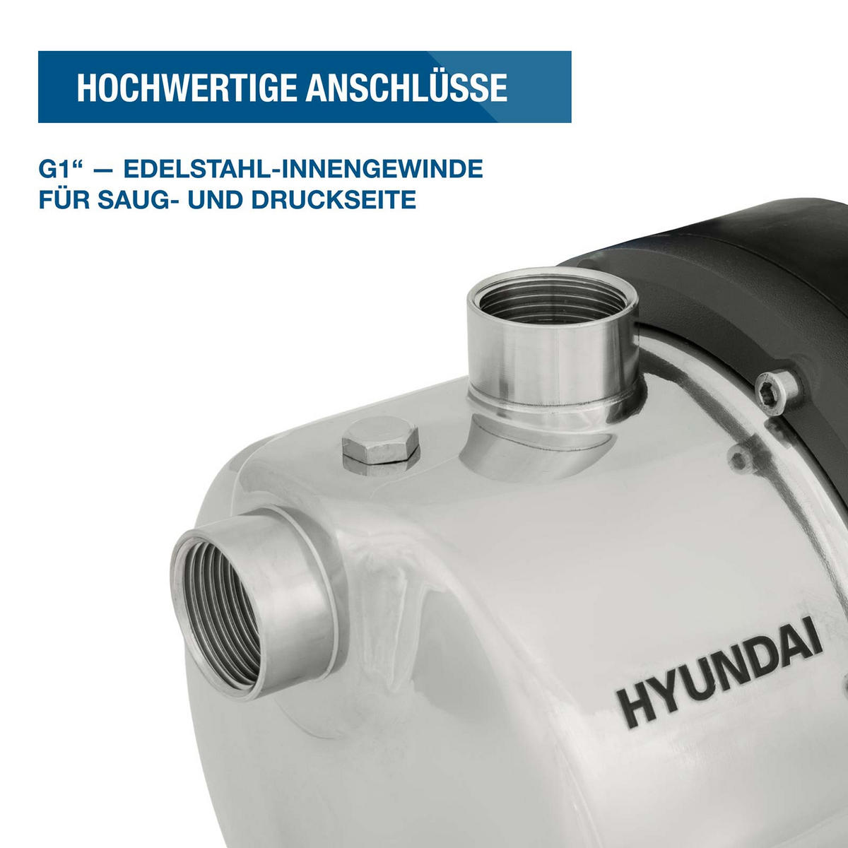 HAUSWASSERWERK HWW12050-IN (1200W, INOX-Kessel, 5.000 l/h, Förderhöhe max. 50m, Ansaughöhe max. 8m) - Silberfarben, Metall (27.5/51.4/48.1cm) - HYUNDAI